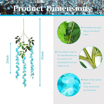 12 Pack Wisteria Hanging Flowers, 3.44 Ft Fake Hanging Flowers, Artificial Wisteria Garland Vines for Wedding Room Backdrop Outdoor Patio Garden Decoration