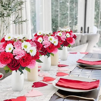 HUAESIN Artificial Valentine Flowers Pink Red Valentines Bouquet with Silk Carnations Velvet Roses Valentines Day Decor Flower Arrangements for Table Centerpieces Bedroom Dining Room