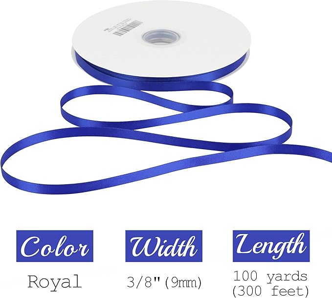 MEEDEE Royal Ribbon 3/8 Inch Double Faced Satin Polyester Ribbon, 100 Yards, Royal Blue, Perfect for Gift Wrapping, Crafts, Wedding, Baby Shower, Holidays, Parties