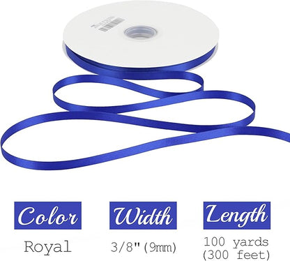 MEEDEE Royal Ribbon 3/8 Inch Double Faced Satin Polyester Ribbon, 100 Yards, Royal Blue, Perfect for Gift Wrapping, Crafts, Wedding, Baby Shower, Holidays, Parties