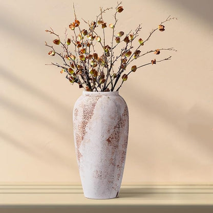 Large Rustic Vase for Flowers,13.8'' White Farmhouse Ceramic Vases for Home Decor, Minimalist Decorative Tall Vase for Living Room, Entryway, Shelf, Premium Pottery Clay Table Centerpiece Decor