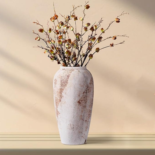 Large Rustic Vase for Flowers,13.8'' White Farmhouse Ceramic Vases for Home Decor, Minimalist Decorative Tall Vase for Living Room, Entryway, Shelf, Premium Pottery Clay Table Centerpiece Decor