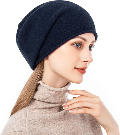 QUEENFUR Knit Slouchy Beanie Hats for Women Cashmere Ski Cap Knitted Wool Soft Warm Winter Hat
