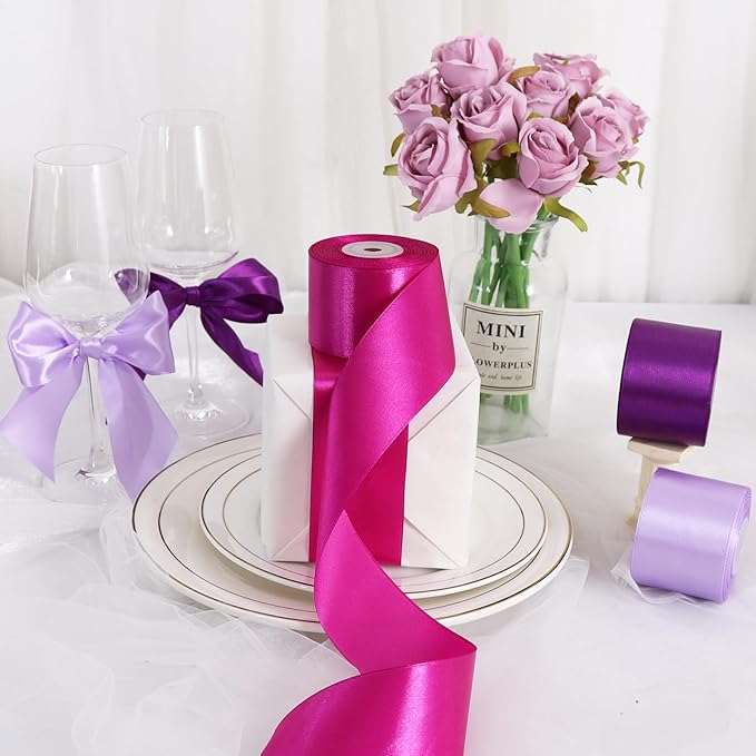 TONIFUL 2 Inch x 25 Yards Wide Light Purple Satin Ribbon Solid Fabric Ribbon for Gift Wrapping Crafts Chair Sash Eternal Flower Invitation Cards Hair Bows Sewing Party Wedding Decoration