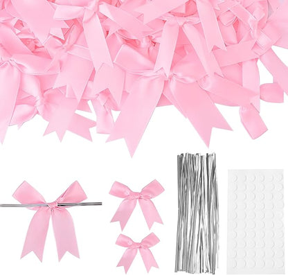 Oubest Pink Bows for Gift Wrapping, 60 PCS 1.57", 2.5" & 3.5" Satin Ribbon Gift Wrap Bows with Twist Tie for Christmas,Birthdays,Baby Shower,Weddings,Crafts,Holiday Presents,Party Decorations, Pink