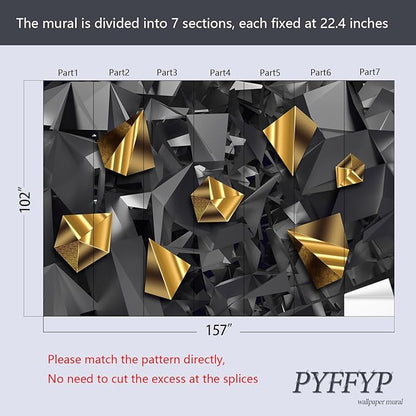 PYFFYP- 3D Grey and Gold Geometric Wallpaper Wall murals for Bedroom(Not Peel and Stick)