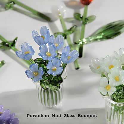 Mini Glass Flower Bouquet with Vase Colorful Artificial Wildflowers Sculpture Spring Floral Arrangement Figurine Artwork Table Centerpiece Home Decor Gift for Mom and Friends