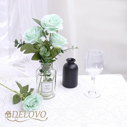 52pcs Sage Green Roses Artificial Flowers Sage Green Fake Flowers Silk Roses with Stems for DIY Wedding Bouquets Bridal Shower Centerpieces Arrangements Party Decorations