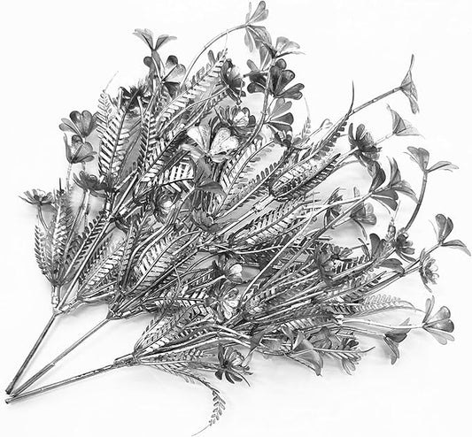 Artificial Plants Decor, Fake Glitter Clover Stem Plastic Flowers Stems Faux Simulation Good Luck Grass Twigs Plant for Wedding Picks Decoration DIY Wreath Crafts Christmas Tree Filler Silver 10 Pcs