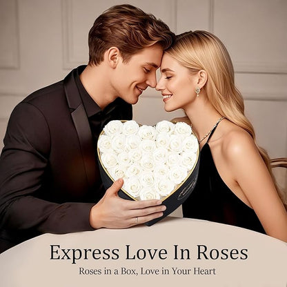 27 Preserved Roses in Heart Shape Gift Box for Her - Forever Flowers for Delivery, Eternal Rose Mothers Gifts for Mom, Wife Anniversary Birthday Gifts for Women, White