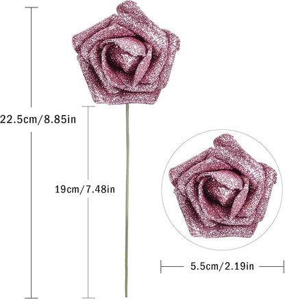 IPOPU Rose Gold Roses, 25pcs Foam Glitter Roses Glitter Flowers Foam Rose with Stem for DIY Wedding Bridal Bouquet Home Party Decoration(Rose Gold)