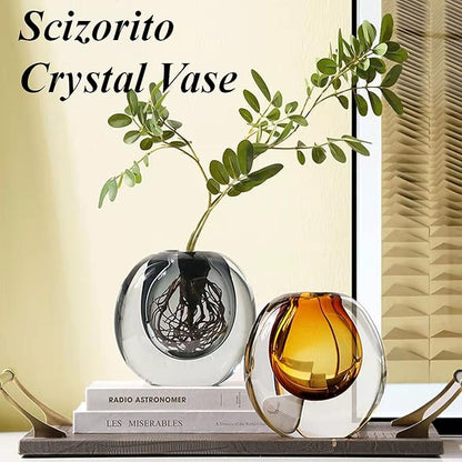 Crystal Vase, Modern Decorative Vase, Minimalist Floral Vase, Light Luxury Style for Home Decor, Centerpiece, Office, Pampas Grass, Dried Flowers, Flowers and Buds (Grey)