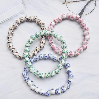 120PCS Ceramic Beads 10mm Round Porcelain Blue Floral Print Handmade Spacer Beads Craft Kit for Jewelry Making DIY Bracelets Necklaces