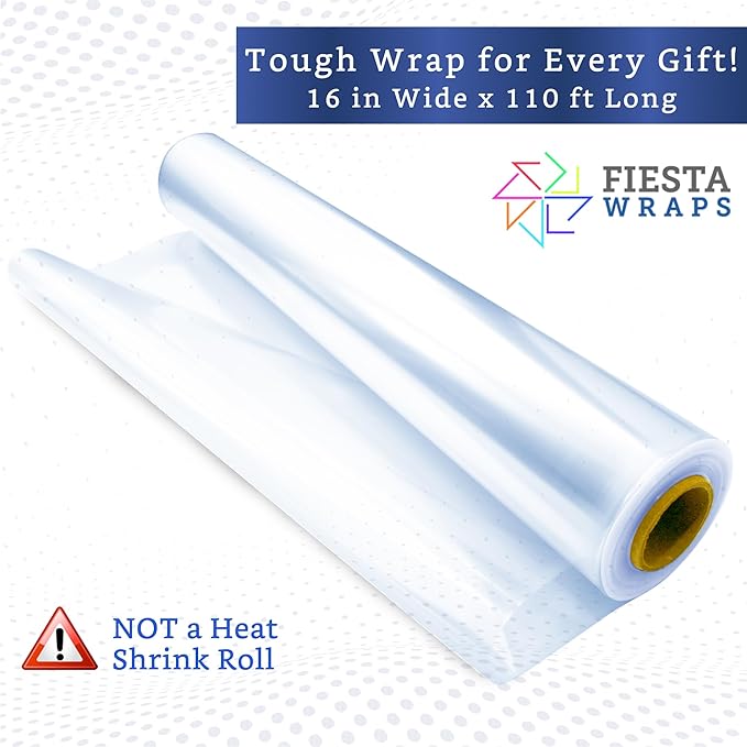 FIESTA WRAPS Clear Cellophane Wrap Roll (16 in x 110 ft) - Cellophane Roll - Clear Wrapping Paper to Wrap Gift Baskets - Gift Basket Wrapping Supplies - Papel Celofan