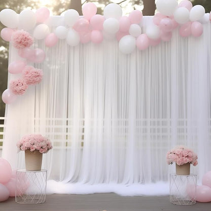 10x10 White Tulle Backdrop Curtains for Parties, Sheer Backdrop Curtain Wedding Photo Background Drapes for Baby Shower Photography Birthday Party