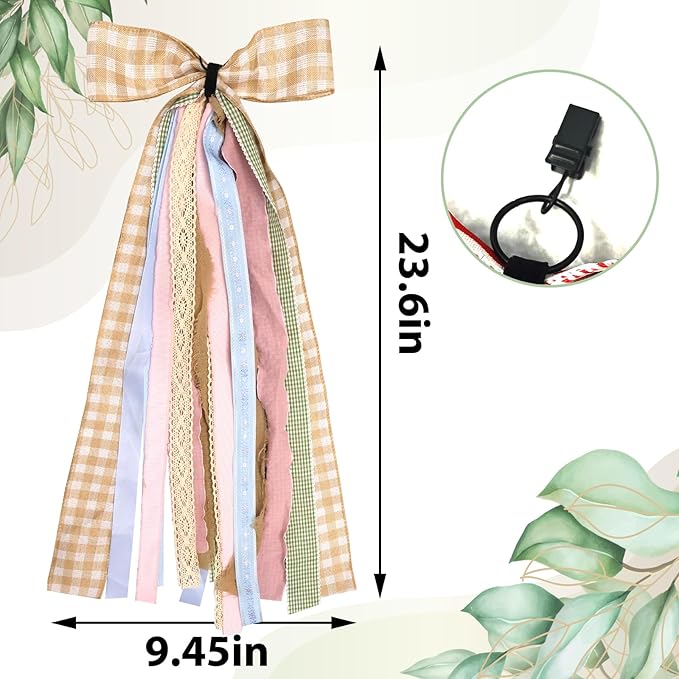Large Fall Ribbons Bow for Wreath, Orange White Buffalo Plaid Fabric Ribbons Set Assorted Lace Ribbon Blue Pink Clip-On Wreath Sash Ribbon Bundle for Fall Thanksgiving Home Indoor Outdoor Decor