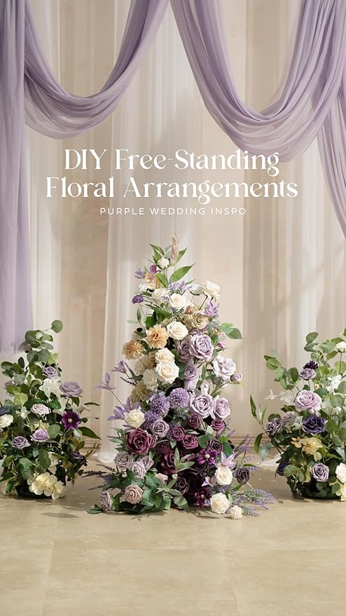 Ling's moment Artificial Flowers, 50Pcs 3" Roses in Purple Shades, Realistic DIY Foam Floral Decor for Wedding Bouquets/Centerpieces, Outdoor Party Backdrops, Room/Table, and Garden/Pot Decorations