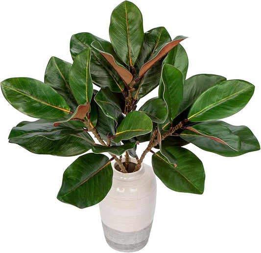 Briful Faux Magnolia Branches 22 Inches Artificial Magnolia Leaves Stems Real Touch Faux Greenery for Home Office Room Table Vase Farmhouse Decor (Dark Green - Pack of 3)