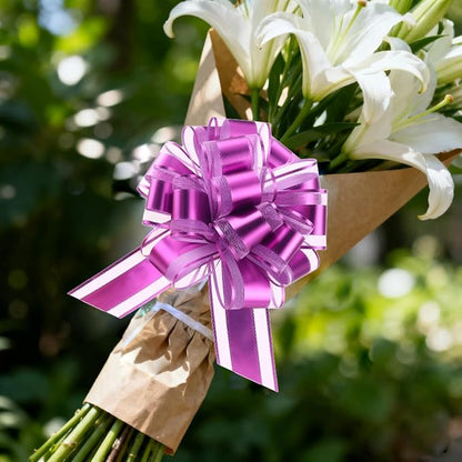 10-Pack Lavender Color Pull Bows for Gift Wrapping - 6 Inch Reusable Ribbon Bows, Large Instant Floral Decor Bows for Wedding, Christmas, Birthday Decor, Gift Basket & Party Decorations