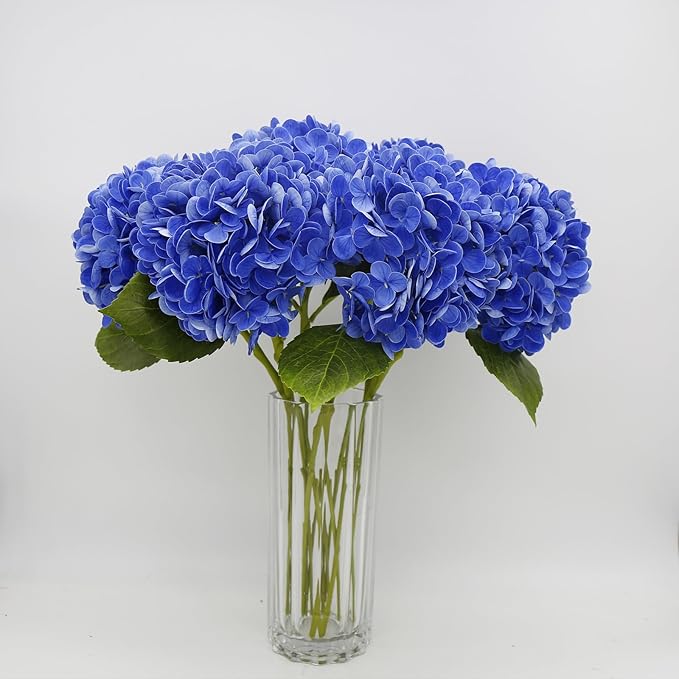 Fake Hydrangea Artificial Flowers with Stems 6 PCS 19.3" Latex Faux Hydrangea Flowers Bulk Real Touch for Vase Indoor Home Decoration Wedding Centerpieces Arrangements (Blue)