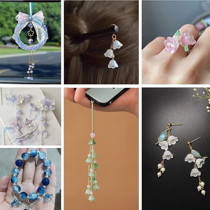 LadayPoa 100pcs Glass Bellflower Beads for Jewelry Making Mixed Color Trumpet Flower Beads Gradient Clear Cute Beads for Bracelets Making Aesthetic Beads Charms for DIY Necklace Decoration Gifts