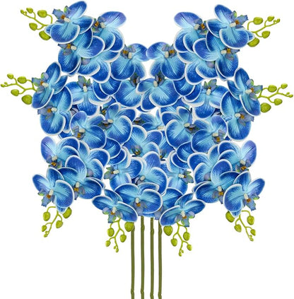 30 Inch Blue Orchids Artificial Flowers Real Touch Phalaenopsis Spray Artificial Orchid Stems with 12 Orchid Flowers Fake Phalaenopsis Tall Faux Flowers Arrangement for Home Decor Party Wedding Decor