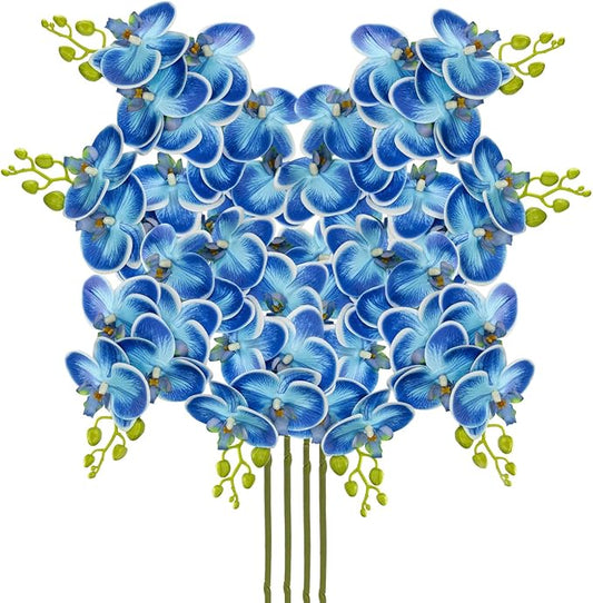 30 Inch Blue Orchids Artificial Flowers Real Touch Phalaenopsis Spray Artificial Orchid Stems with 12 Orchid Flowers Fake Phalaenopsis Tall Faux Flowers Arrangement for Home Decor Party Wedding Decor