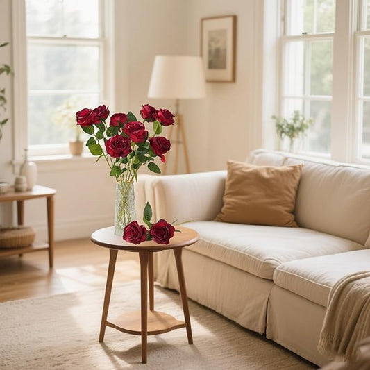 Laelfe 12 PCS Artificial Flowers Roses Silk Flowers Fake Long Stem Artificial Roses for Home Wedding Bathroom Kitchen Decorations (Gradient Burgundy)