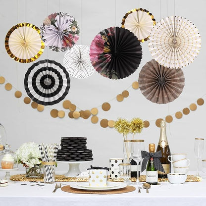 zilue Paper Fans Party Decorations Paper Flowers Decorations for Wall Classroom Floral Backdrop Baby Shower Birthday Party Flower Wall Decor Pack of 8 Vintage Black Ivory