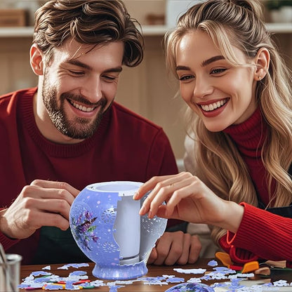3D Puzzle Vase for Adults, 200 Curved Pieces DIY LED Vase, Unique Craft Kit for Home Decoration, Creative Hobby Gift for Women, Ideal Housewarming & Birthday Gifts (Lavender Bloom Pattern)