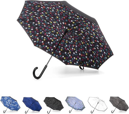 Totes Auto Reverse Close Windproof Stick Inbrella with Water Repellent Protection