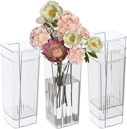 6-Pack Clear Acrylic Flower Vase for Centerpieces, Tall Square Decorative Plastic Flower Vase