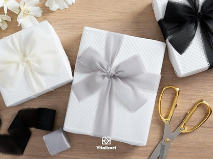 Vitalizart Black Handmade Chiffon Silk Ribbon Fringe 3 Rolls 1.5" x 21 Yd Frayed Edges Ribbons for Wedding Invitations Bridal Bouquets Gifts Wrapping Crafts Holiday Decor