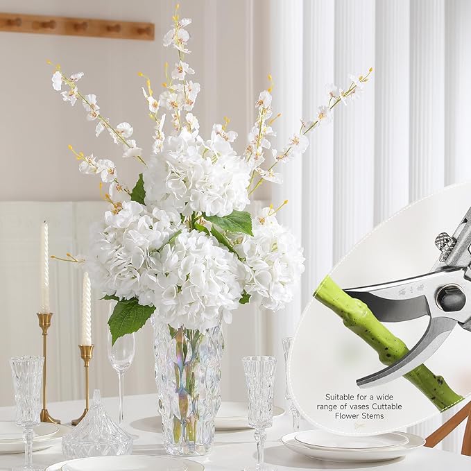 3Pcs Hydrangea Artificial Flowers, 22.44" Real Touch Latex Faux Hydrangea with Long Stems & Leaves for Home Office Decor or Wedding, Party, Centerpieces, Floral Arrangements (White)