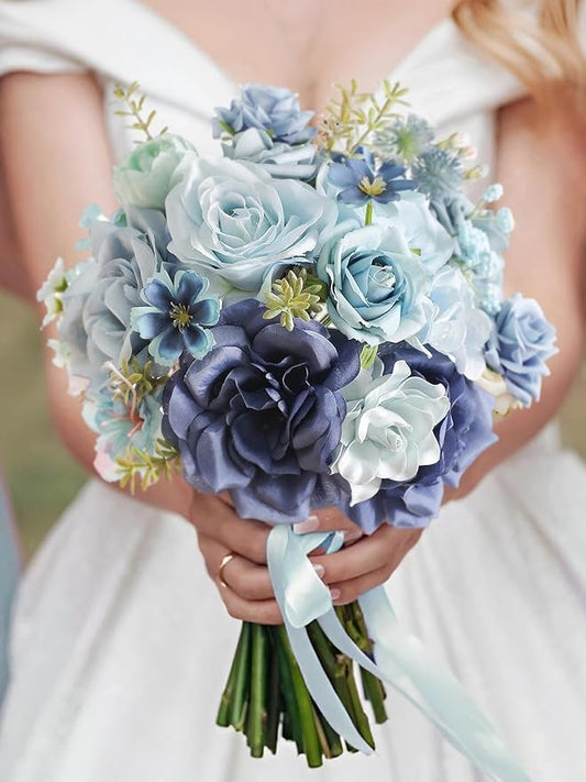 Artificial Flowers Combo Box Blue Flowers Silk Fake Roses with Stems for DIY Wedding Bridal Bouquets,Table Centerpieces,Cake Floral Arrangement,Baby Shower,Birthday Party Home Decorations
