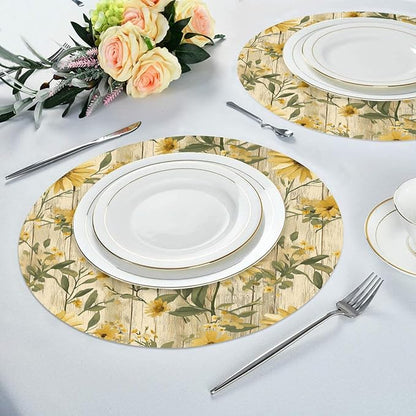Flower Round Placemat Set of 4 Elegant Linen Table Mats for Dining, Heat Resistant, Stain Resistant Perfect for Dinner Parties, Restaurants, and Everyday Use