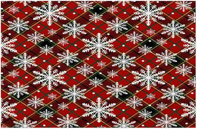 Christmas Xmas Waffle Art Snowflake Placemats Set of 6 PVC Vinyl Non Slip Table Mats Heat Resistant Place Mats Washable Wipeable Dining Table Mat for Kitchen Decor Party Indoor Outdoor Decorative Gift