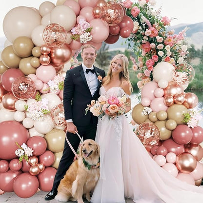 Blush Pink Nude Balloon Arch Kit, 148Pcs Dusty Pink Pastel Pink Brown White Sand Rose Gold Confetti Balloons for Baby Bridal Shower Wedding Engagement Birthday Party Decorations