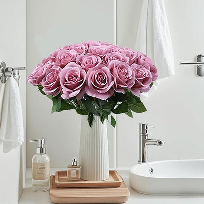 Artificial Rose Flower Artificial Flowers Flower with Long Stem Silk Roses Bouquet for Wedding Bridal Shower Party Home Decoration (Mauve, 12 Pcs)