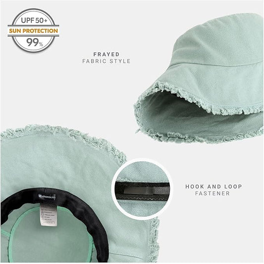 CHOK.LIDS Frayed Bucket Hats for Women Men Unisex Trendy Washed Cotton Floppy Wide Brim Boonie Outdoor Summer Beach Headwear
