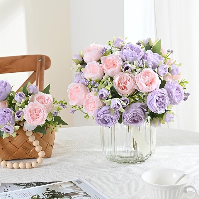 MARTINE MALL 2 Packs Peonies Artificial Flowers, Pinkish-Purple Artificial Peonies, Silk Peonies Flowers Fake Peonies Artificial Flowers Peonies Bouquet for Centerpiece Table Wedding Party Home Decor