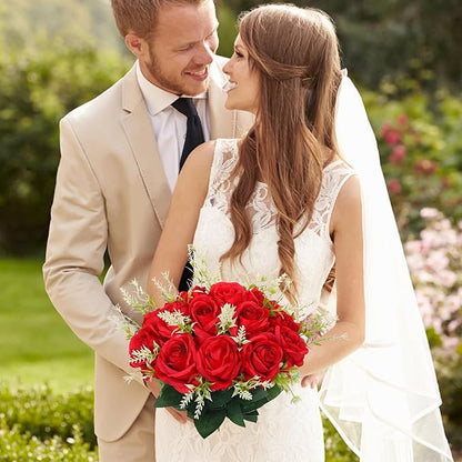 50PCS Artificial Silk Roses Flowers – Realistic Fake Roses in Bulk & Bouquet Long Stem Red Rose for Wedding Centerpieces, Home Decor, Floral Arrangements, Party Decoration (Red)