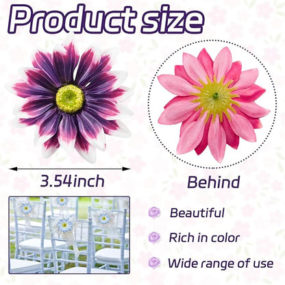 Artificial Daisy Flower Heads, 3.5 Inch Large Flower Heads for Crafts, 12 Pcs Artificial Gerbera Chrysanthemum Flowers Heads for DIY, Party Wedding, Photography Props, Easter (Deep Purple)
