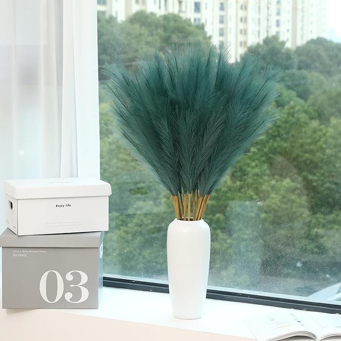 9 Stems Green Pampas Grass - 38 Inch Tall Pampas Grass Decor, Fluffy Artificial Pompas Floral for Vase Filler, Wedding, Party Farmhouse and Room Decor (Green)