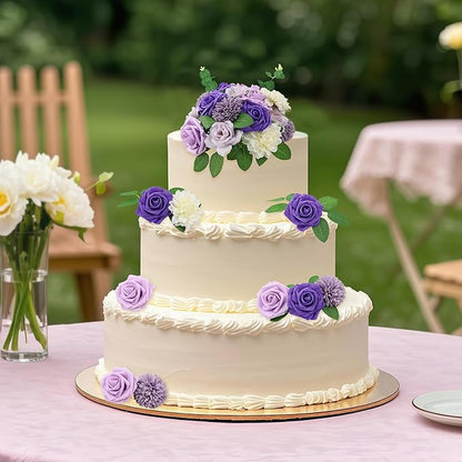 SITUMEIZI Roses Artificial Flowers Combo Purple Flowers Silk Foam Flowers with Stems for DIY Bridal Wedding Bouquet Baby Shower Party Home Decor Floral Arrangements 23pcs