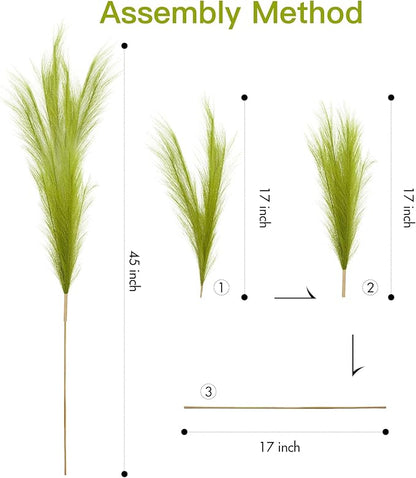 9 Pcs 45" Tall Pampas Grass Green Decor, Long Stem Artificial Flower Floor Vase Large Faux Floral Pompas Fake Plants Dried Bouquet Arrangement Vase Filler for Boho Home Wedding Decoration