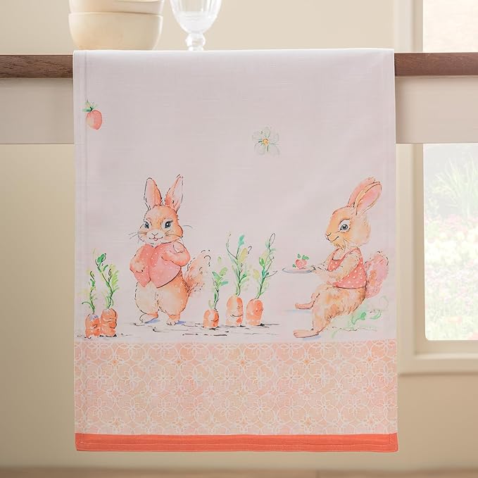 Maison d'Hermine Table Runner 100% Cotton Double Layer Table Runners 108 inches Long Decorative for Home Kitchen Dining Party Baby Shower Wedding Bridal Shower Spring Summer (Bunny Party,14.50"x108")