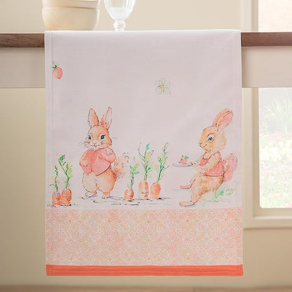 Maison d'Hermine Table Runner 100% Cotton Double Layer Table Runners 108 inches Long Decorative for Home Kitchen Dining Party Baby Shower Wedding Bridal Shower Spring Summer (Bunny Party,14.50"x108")