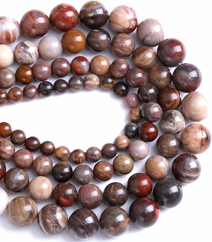 8MM 45PCS Natural Stone Petrified Wood Jasper Loose Beads for Jewelry Making DIY Bracelet