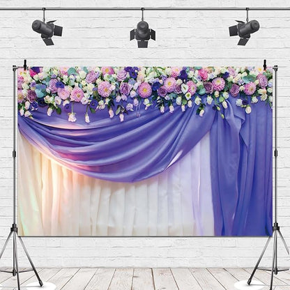 Leowefowa Flower Wedding Backdrop Wedding Pink Roses Floral Curtain Photography Background for Weeding Birthday Baby Shower Party Decorations Backdrop Photobooth 10x8ft Vinyl